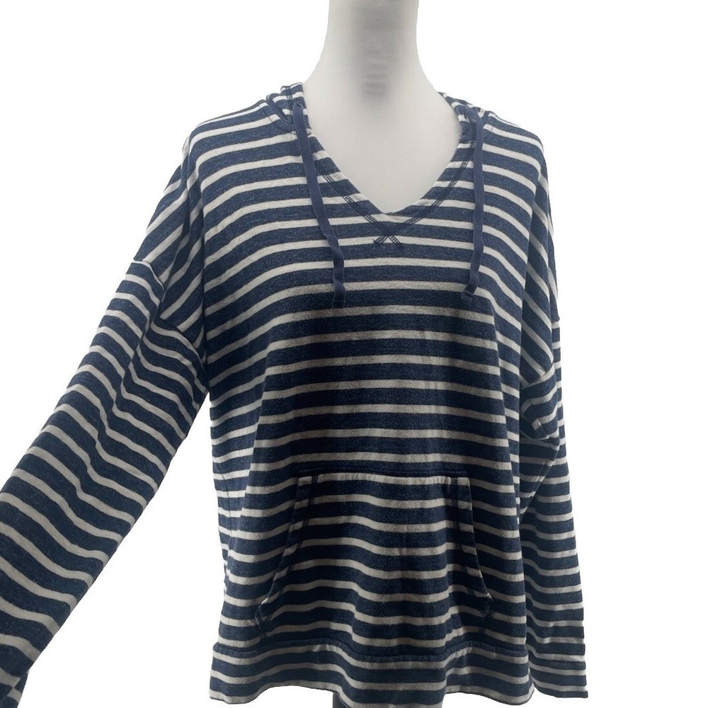 Nautical Hoodie Womens XL Blue Striped Classic Coastal Beachy Preppy 100% Cotton